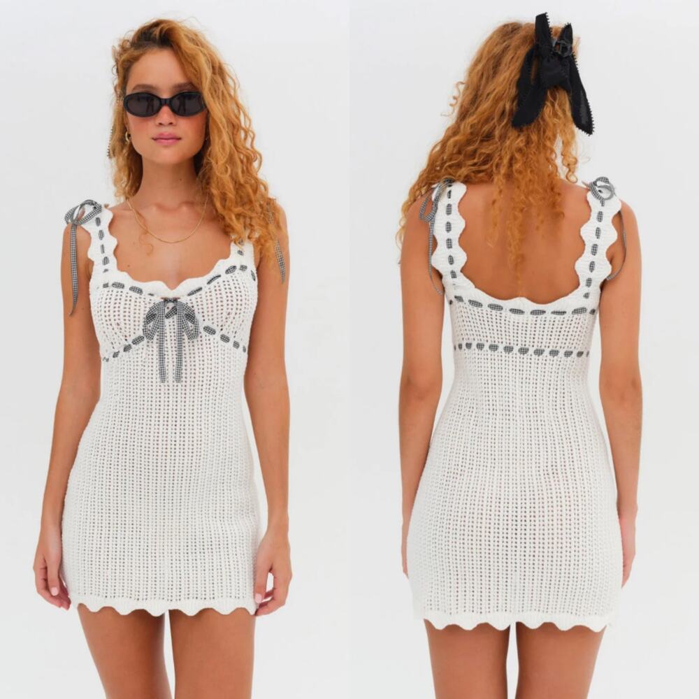 NWT For Love & Lemons Becka Mini Dress in Cream & Black Size Large